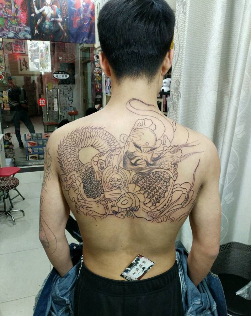 半成品，关二爷纹身图片_背部传统人物原创花絮生活成品纹身图案