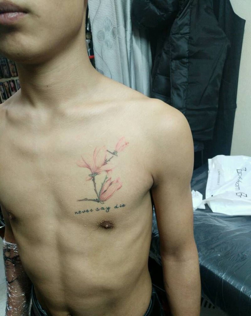 木兰花，纹身图片_胸部清新字符植物原创花絮生活纹身图案