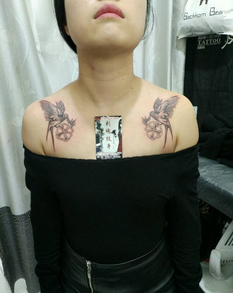 肩花纹身图片_肩部传统清新动物原创花絮生活成品纹身图案