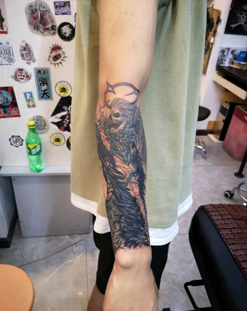 遮盖旧纹身，死神纹身图片_手臂欧美写实纹身图案