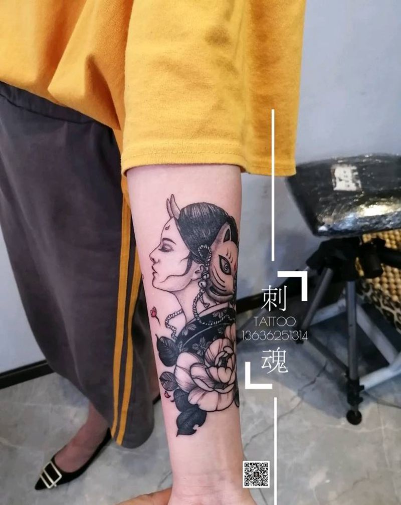 艺伎纹身图片_手臂新传统纹身图案