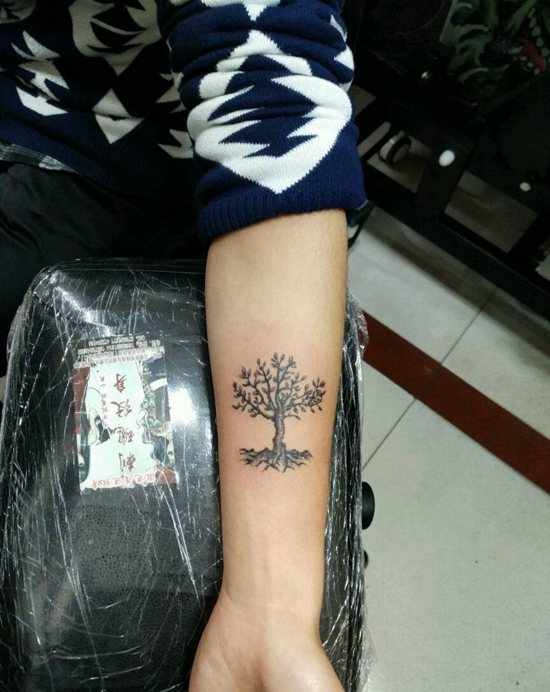 生命树纹身图片_手臂清新植物原创花絮生活成品插画纹身图案