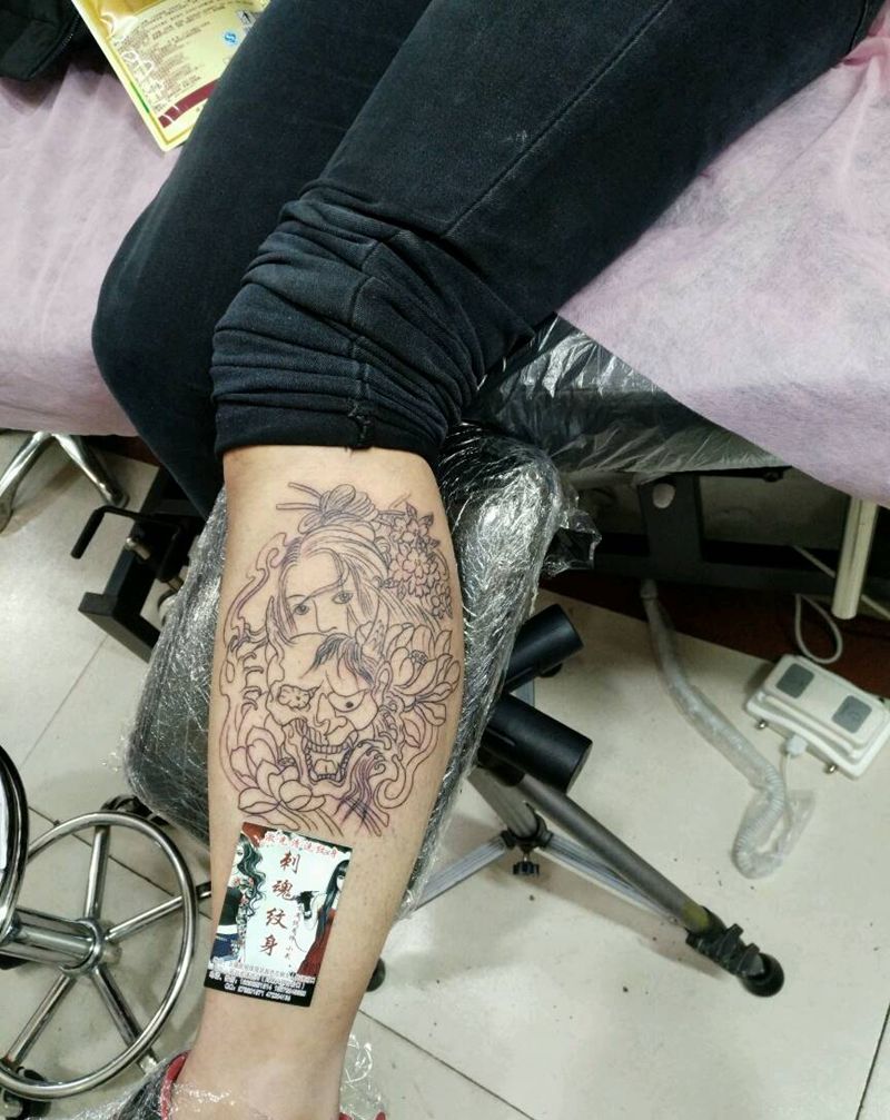 艺姬纹身图片_腿部传统人物原创花絮生活成品纹身图案