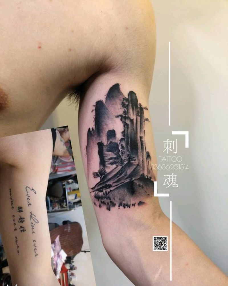 遮盖纹身图片_手臂水墨纹身图案