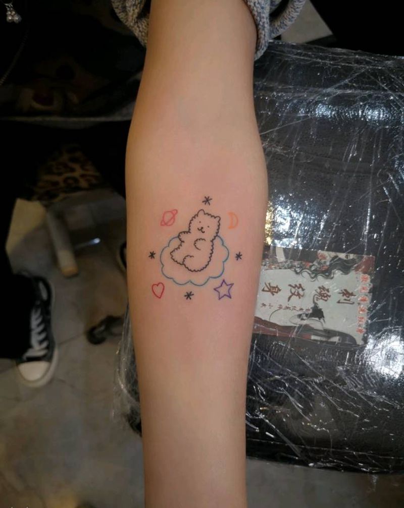 小熊纹身图片_手臂几何水彩纹身图案