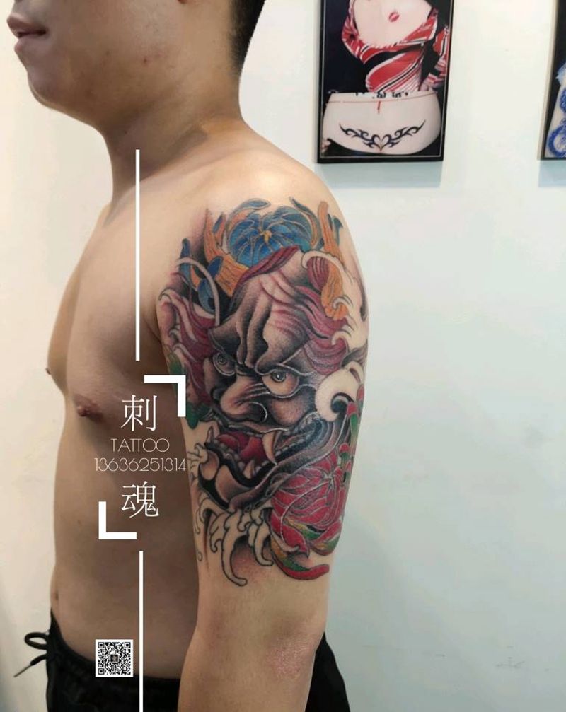 般喏修改上色纹身图片_手臂新传统纹身图案