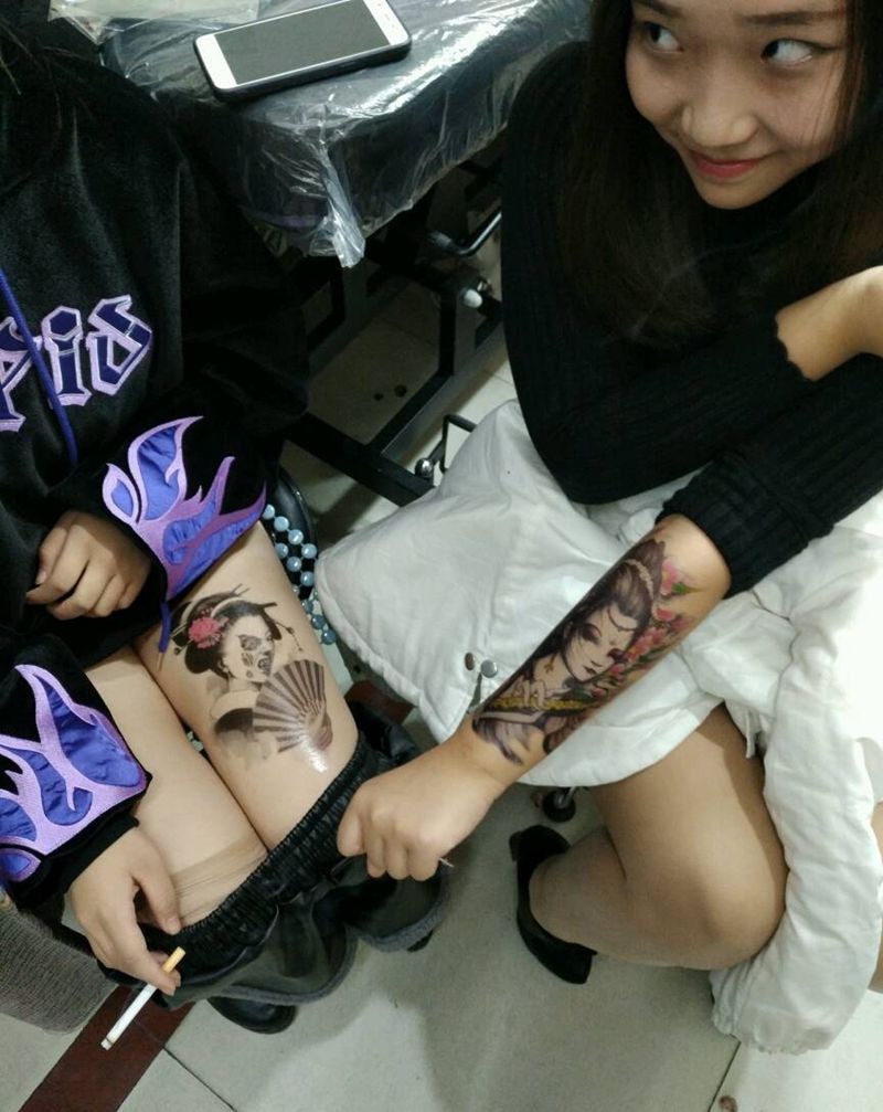 虞姬，鬼姬纹身图片_腿部传统宗教原创花絮生活成品手稿插画纹身图案