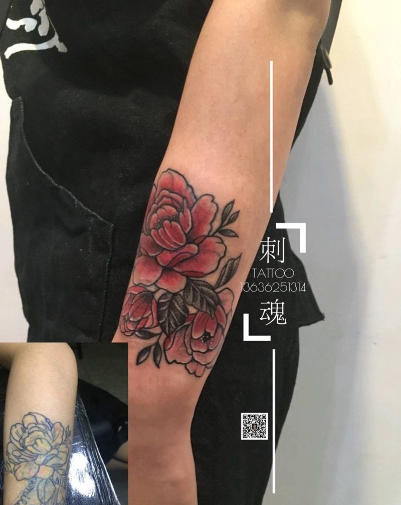 遮盖,素花纹身图片_手臂水彩新传统纹身图案