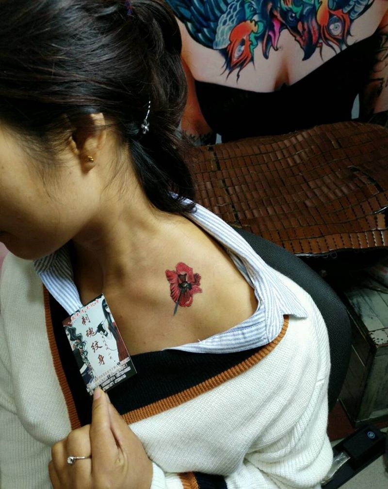 罂粟花纹身图片_肩部传统清新原创花絮生活成品插画纹身图案