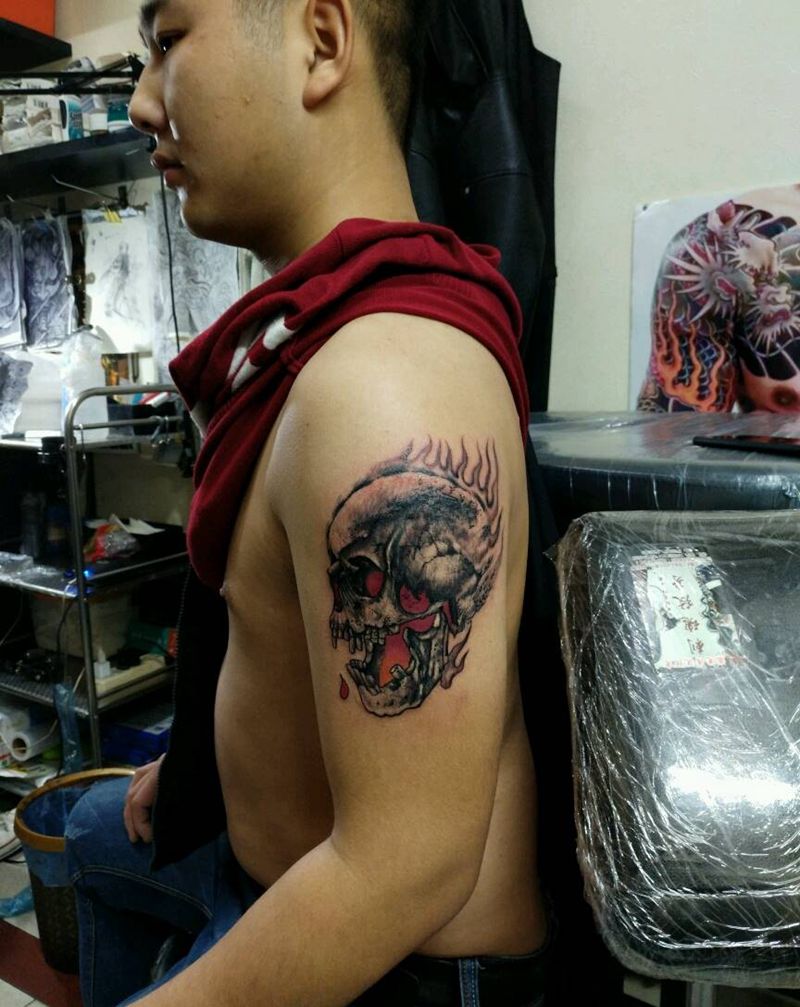 骷髅纹身图片_手臂传统鬼神原创花絮生活成品插画纹身图案