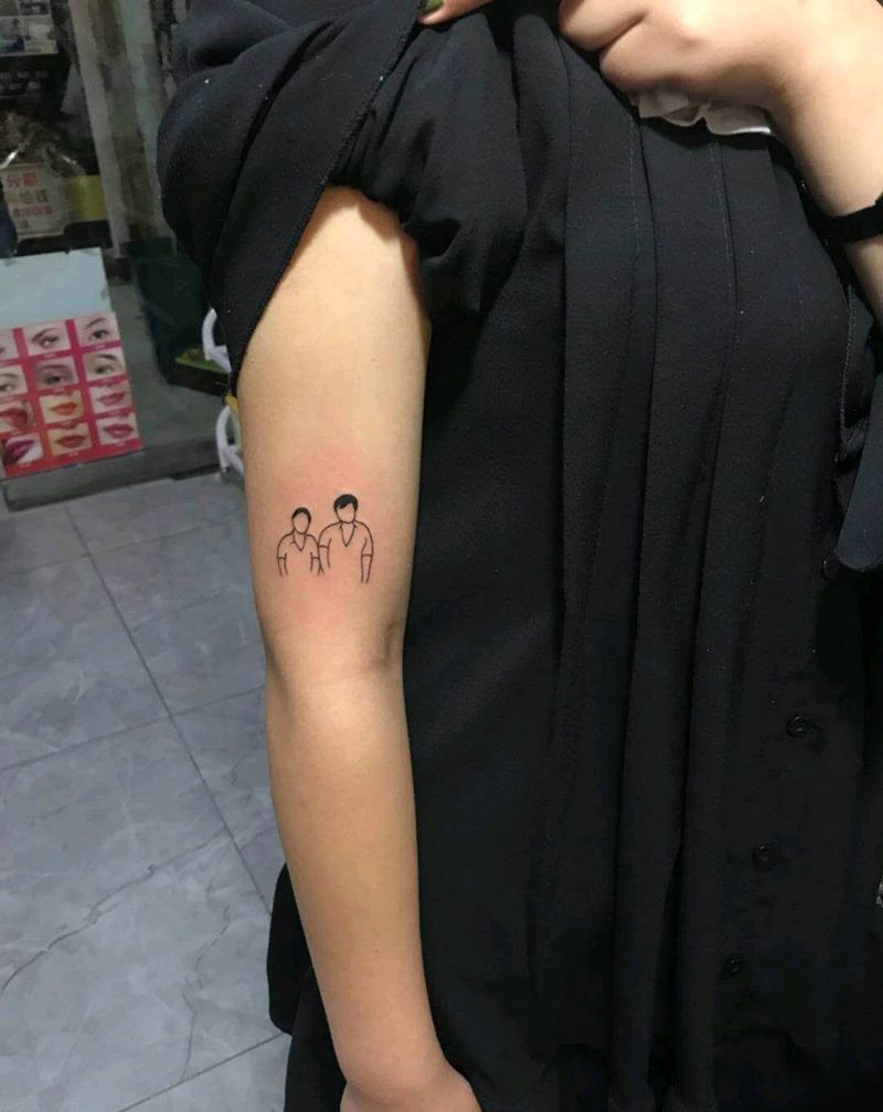 简笔肖像纹身图片_手臂几何新传统纹身图案