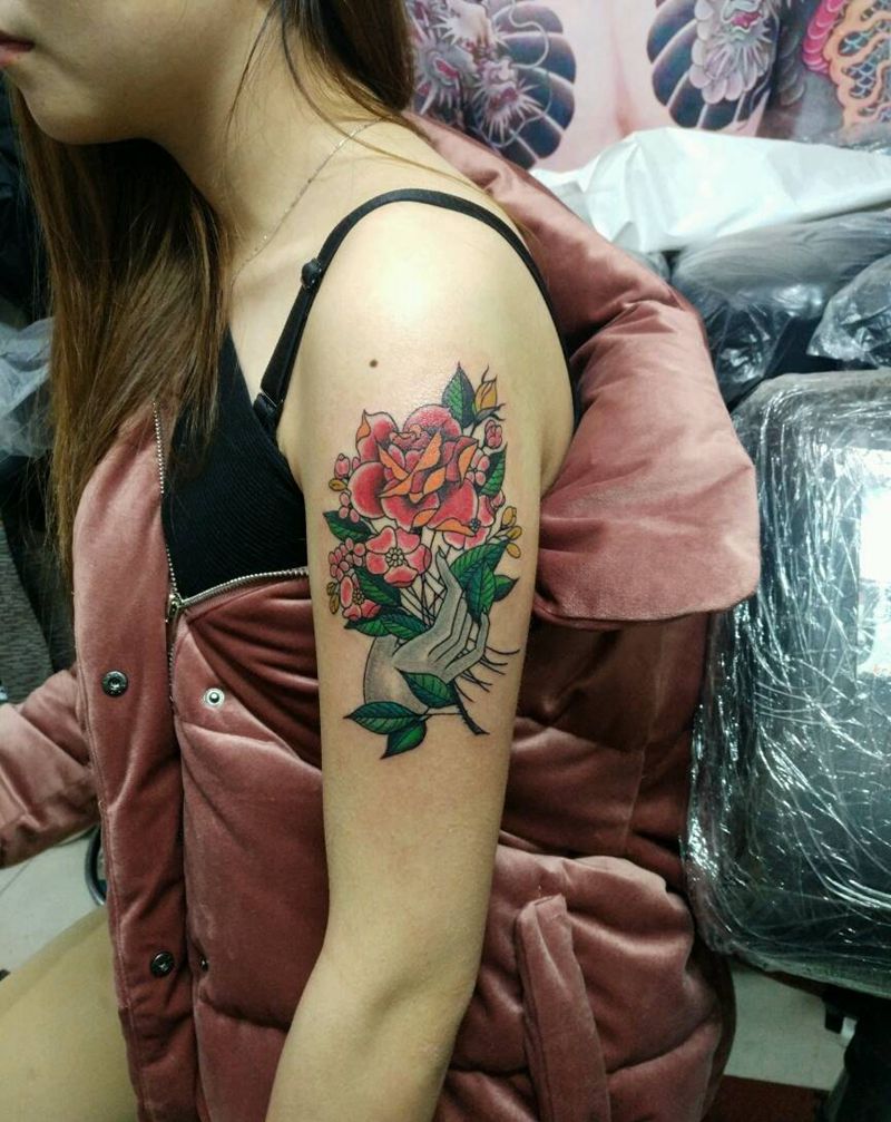 欧美花纹身图片_手臂传统清新植物静物原创花絮生活成品纹身图案