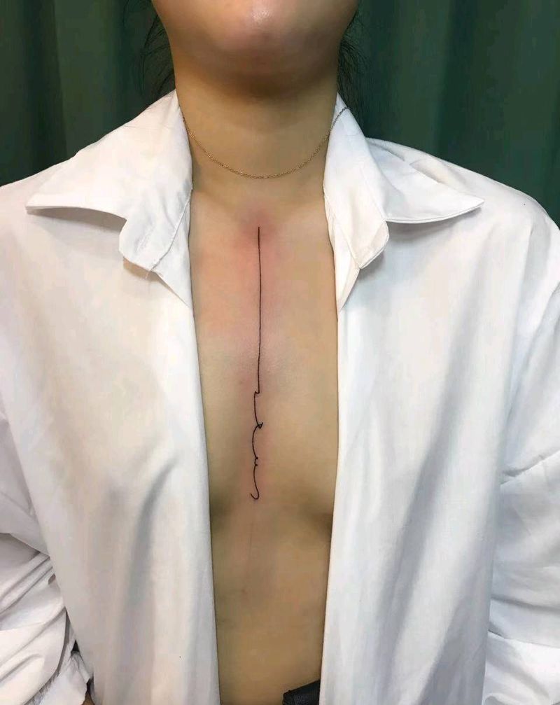 线纹身图片_胸部几何纹身图案