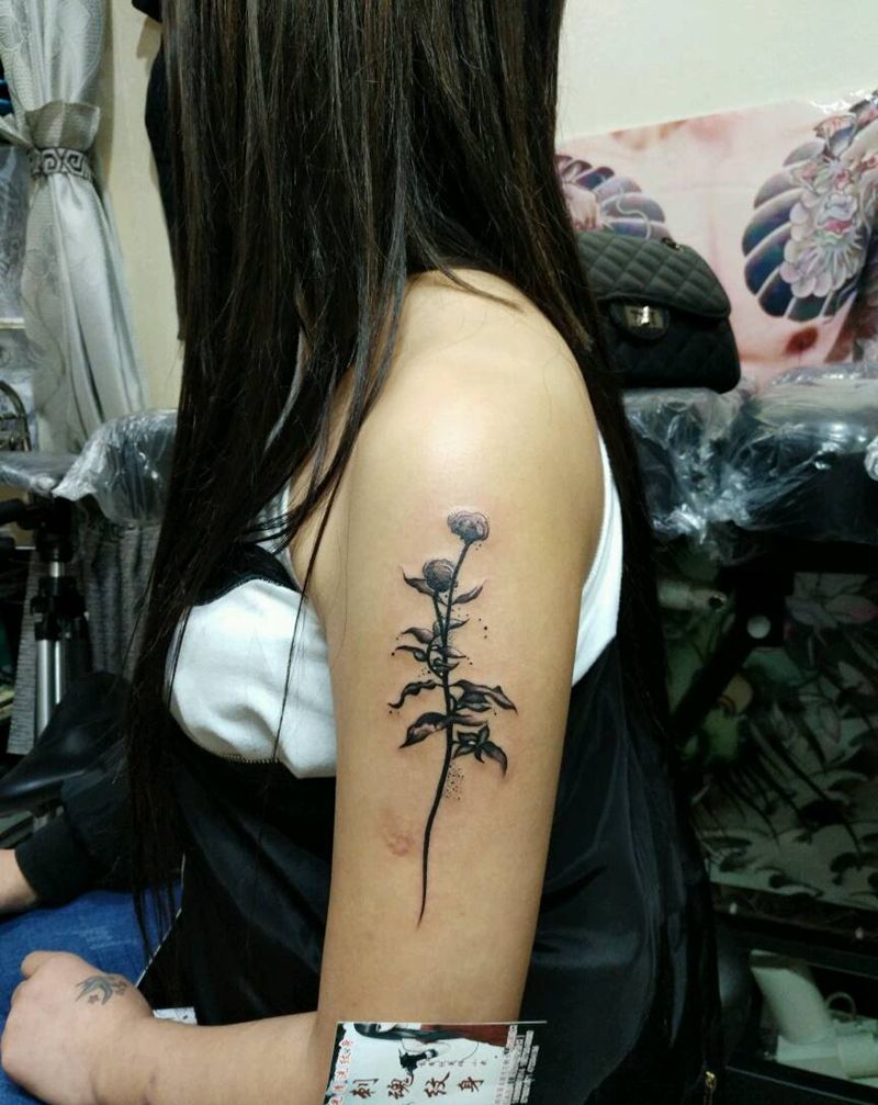 花一枝纹身图片_手臂传统清新植物原创花絮生活成品纹身图案