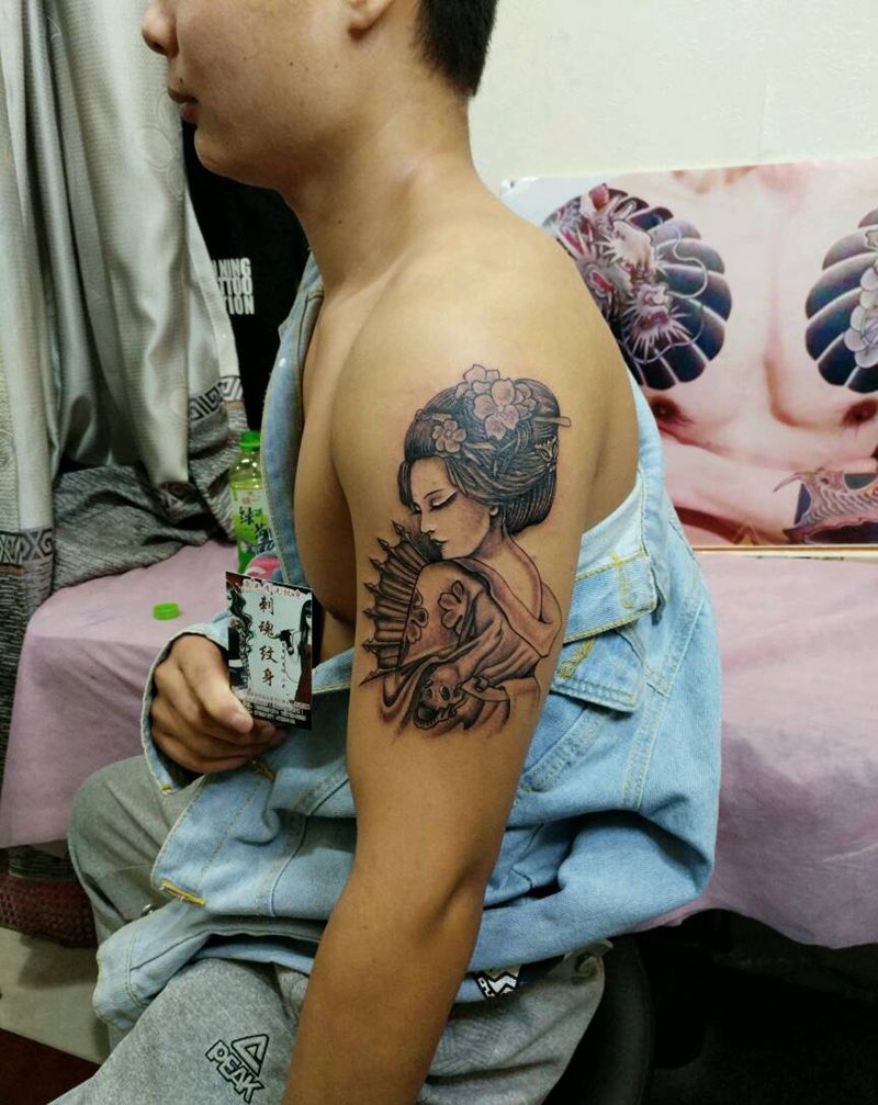 艺姬，纹身图片_手臂传统几何人物原创花絮生活成品手稿插画纹身图案