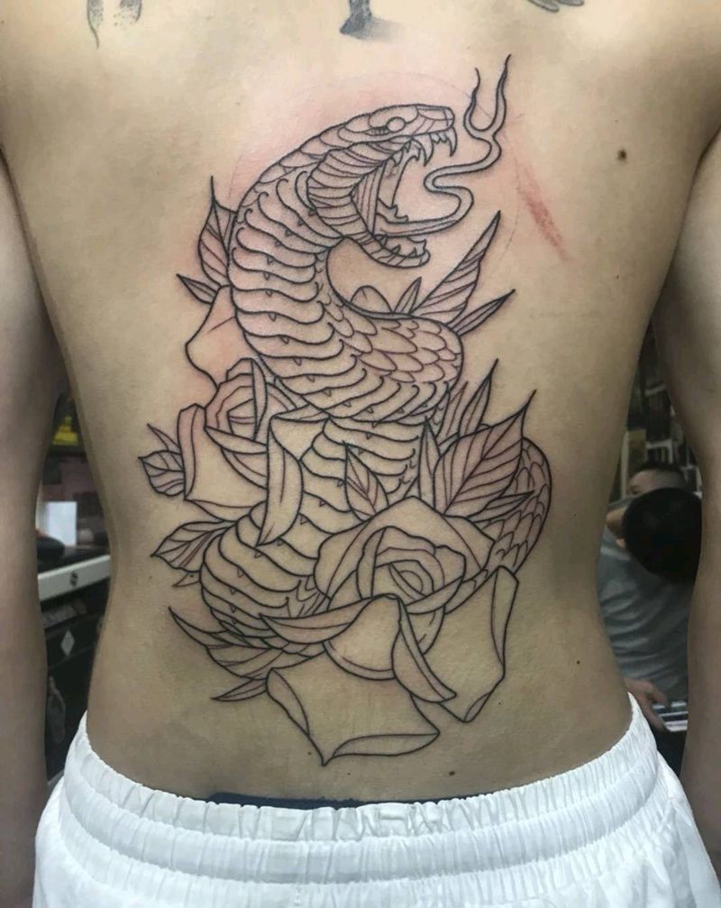 大蛇丸纹身图片_背部欧美传统清新几何动物原创成品手稿插画纹身图案