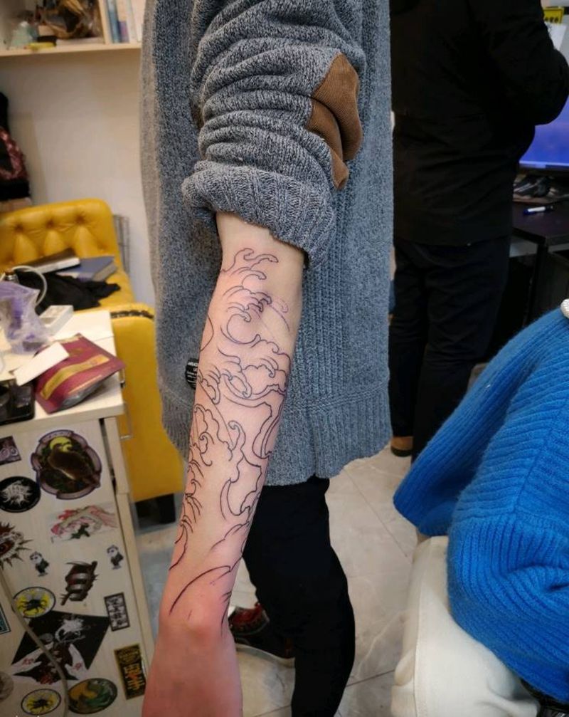 线条纹身图片_手臂新传统几何纹身图案