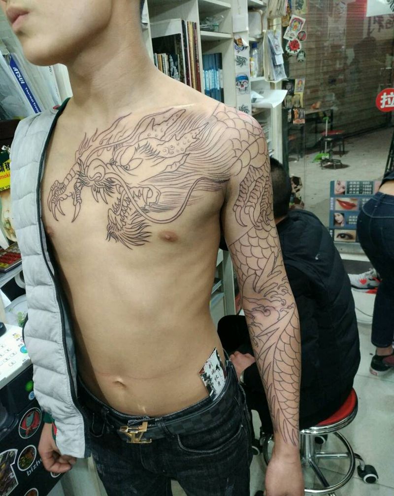 过肩龙线纹身图片_手臂传统宗教原创花絮生活成品插画纹身图案