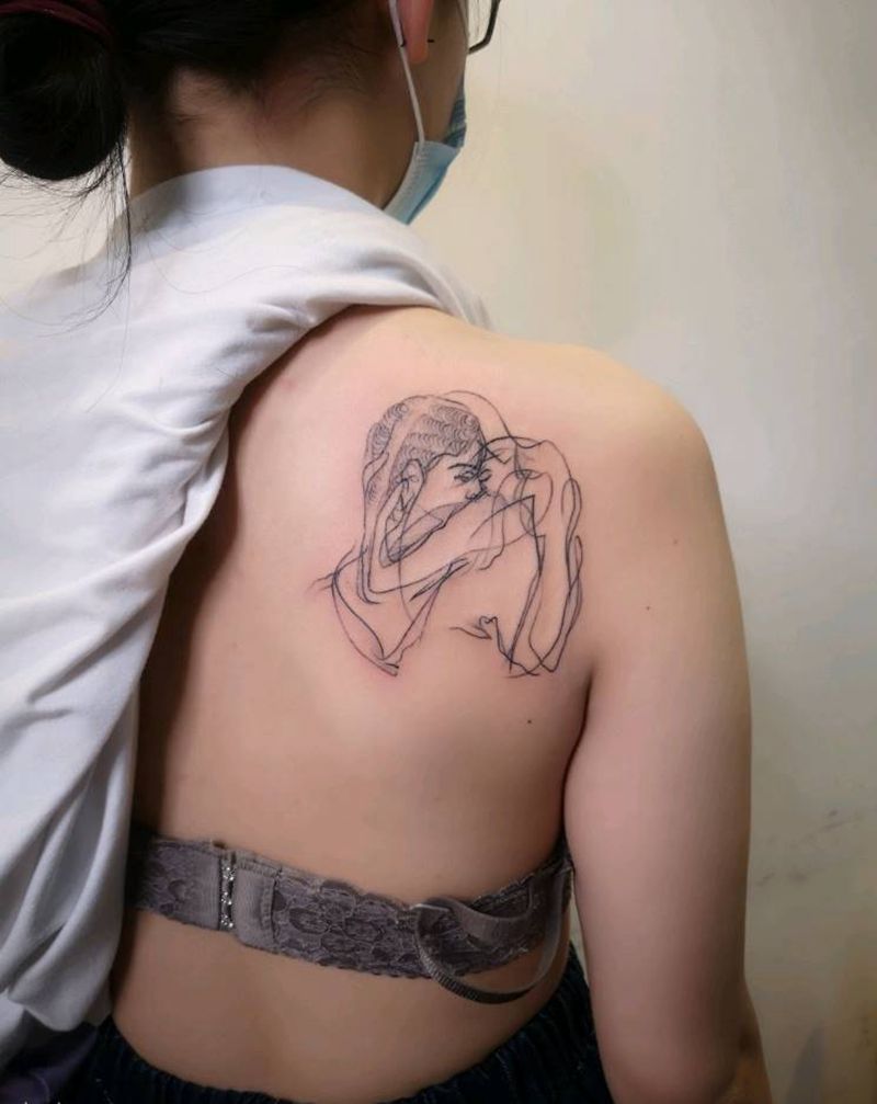 简笔小清新纹身图片_肩部几何纹身图案