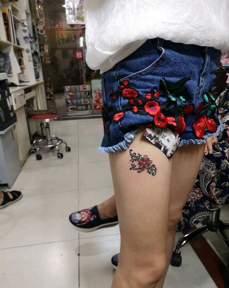 小碎花一枚纹身图片_腿部传统清新植物原创成品手稿插画纹身图案