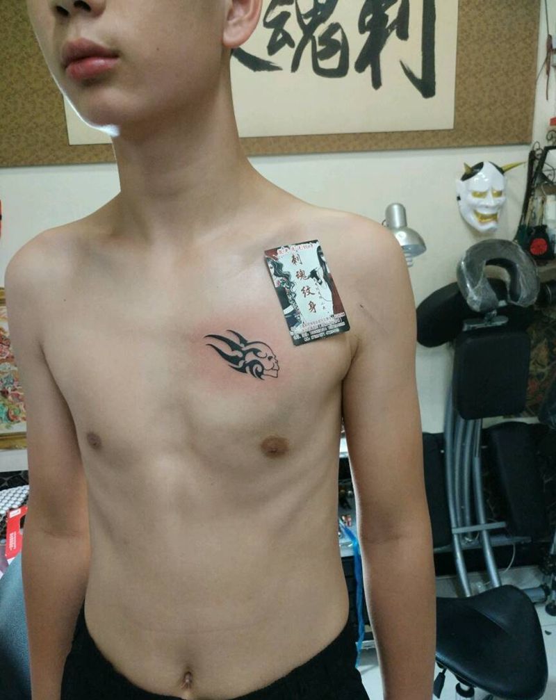 一波小清新纹身图片_颈部肩部胸部清新几何原创花絮生活成品插画纹身图案