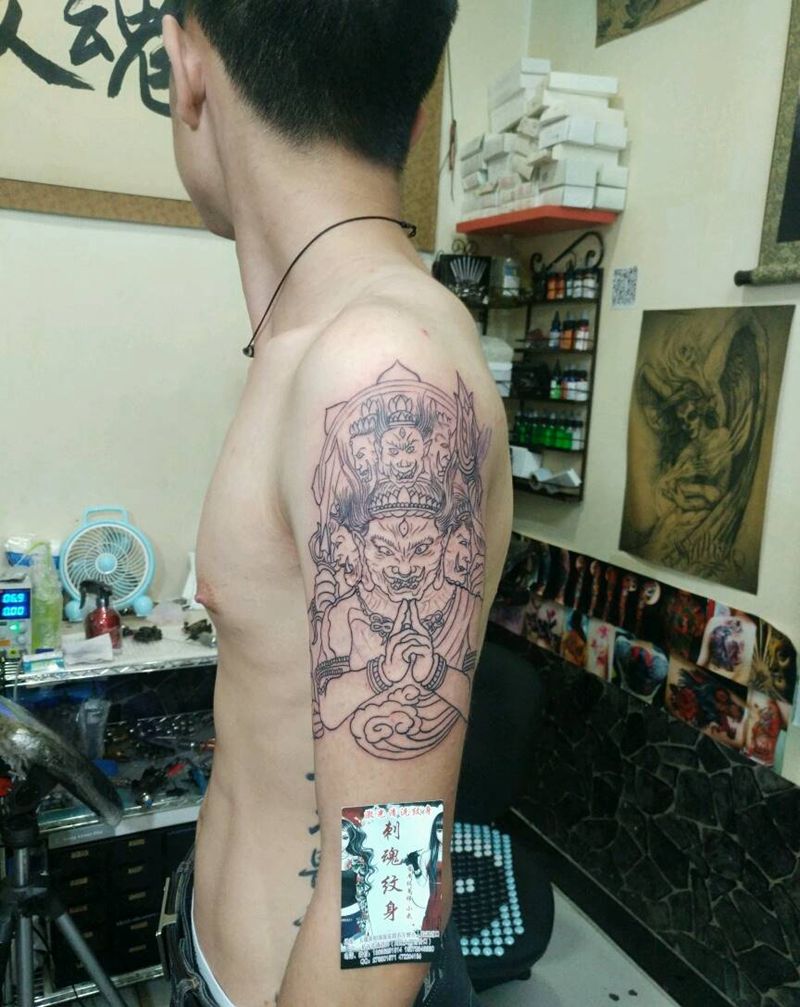 六面佛纹身图片_手臂传统鬼神宗教原创花絮生活成品手稿纹身图案