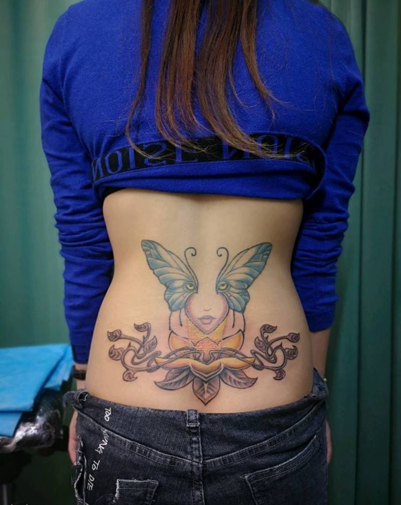 衔接腰花纹身图片_腰部新传统纹身图案