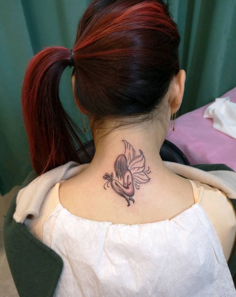 精灵纹身图片_颈部新传统纹身图案