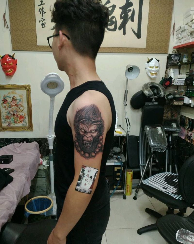 猴头，前后恢复效果对比纹身图片_手臂传统清新宗教原创花絮生活成品手稿纹身图案