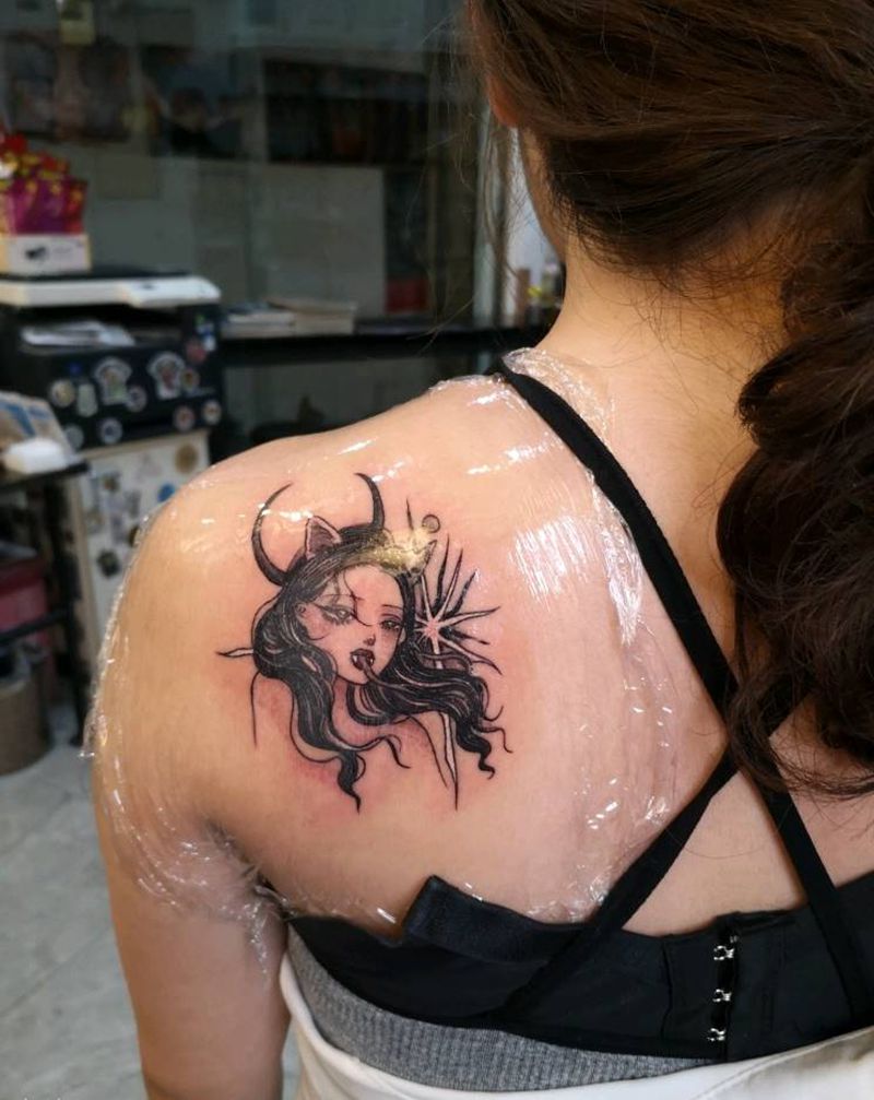 小清新人物纹身图片_肩部新传统纹身图案