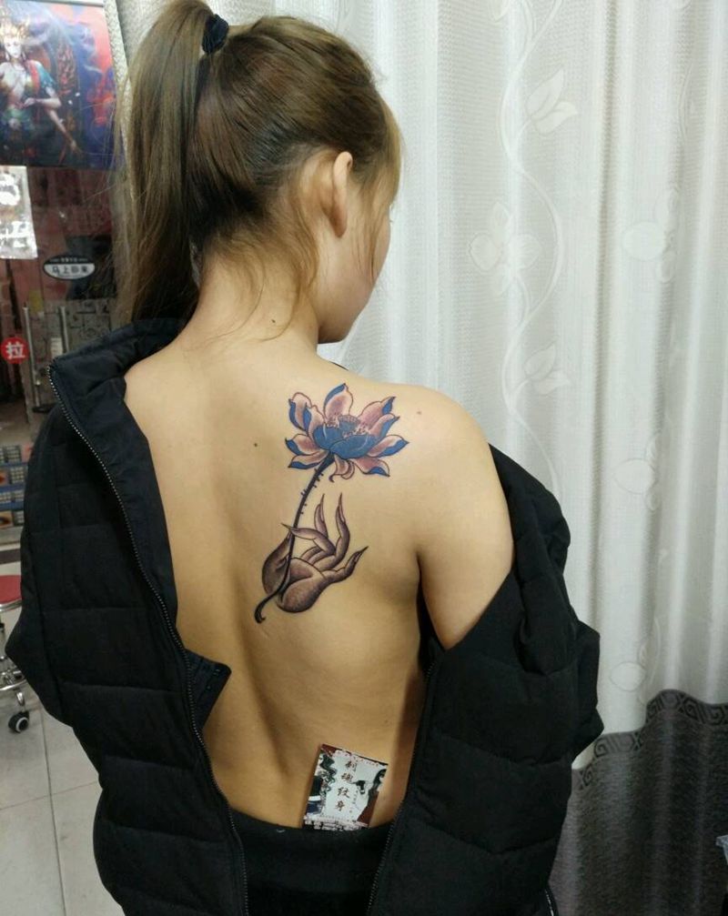 佛手,青莲纹身图片_肩部传统清新原创花絮生活成品插画纹身图案