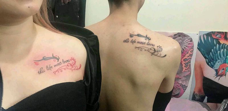 情侣款小图纹身图片_肩部胸部清新字符图腾原创花絮生活成品纹身图案