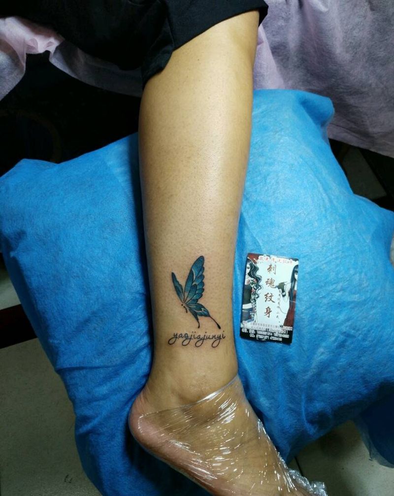 小蝴蝶一枚纹身图片_腿部传统清新几何动物原创花絮生活成品手稿纹身图案