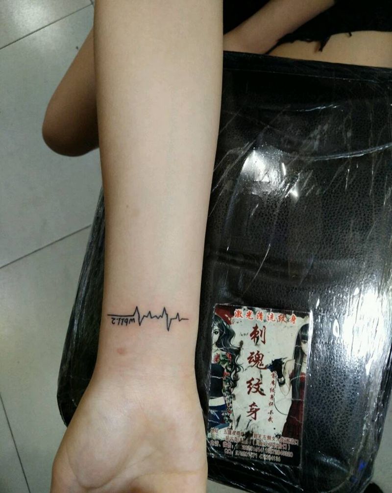 心电图，字母纹身图片_手臂清新字符花絮生活成品纹身图案