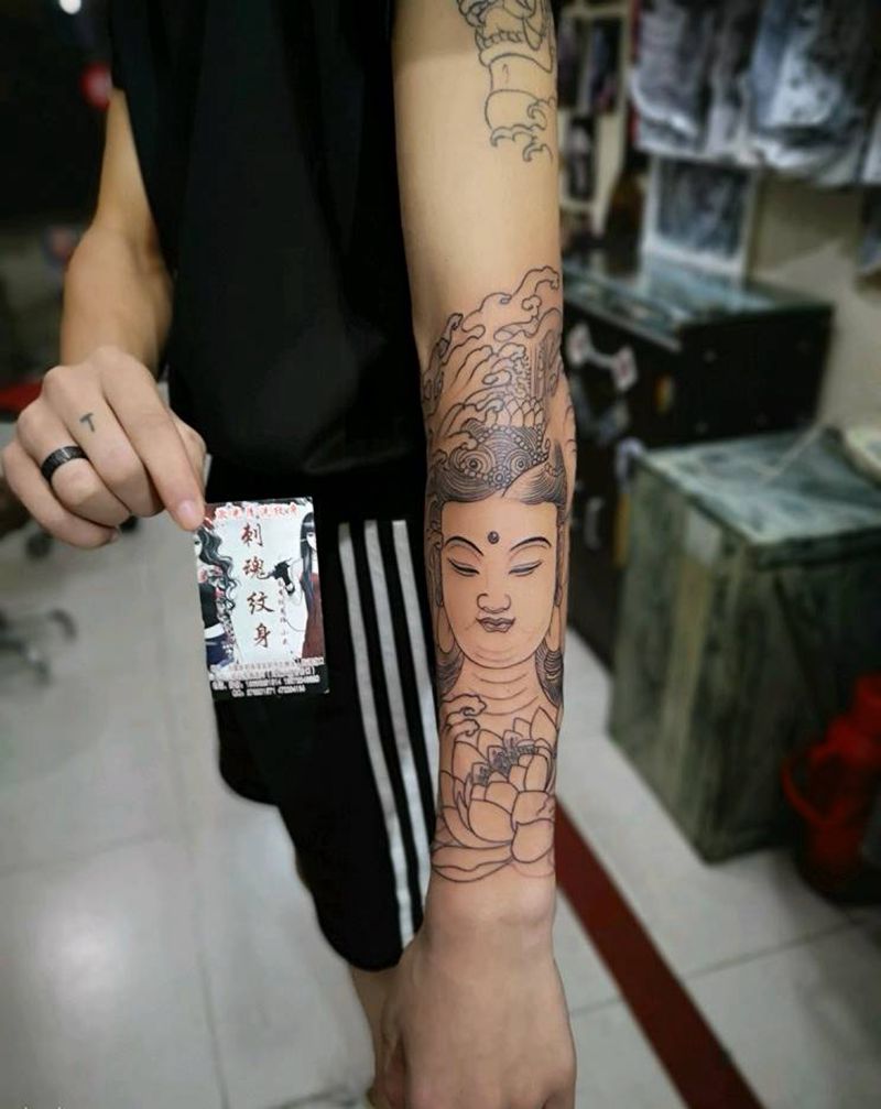 小臂观音纹身图片_手臂新传统纹身图案