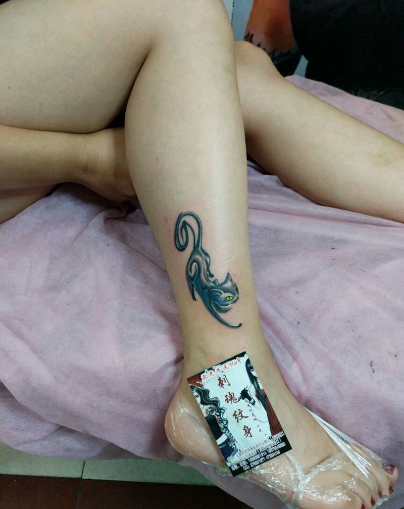 小猫纹身图片_腿部脚部传统清新几何动物原创花絮生活成品纹身图案