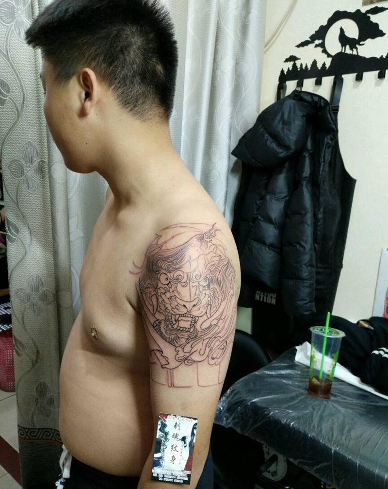 唐狮纹身图片_手臂传统动物原创花絮生活成品插画纹身图案