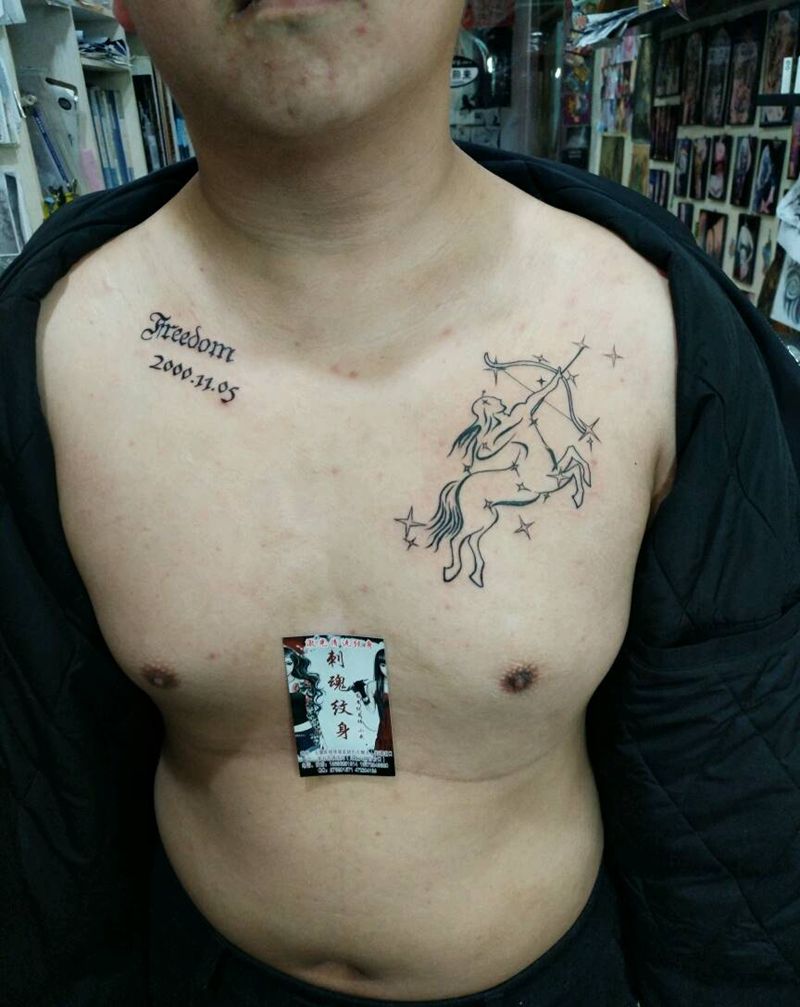 射手座，哥特式字纹身图片_胸部传统鬼神图腾原创花絮生活成品插画纹身图案