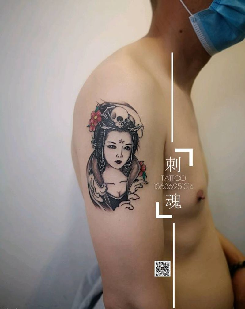 古典美女纹身图片_手臂纹身图案