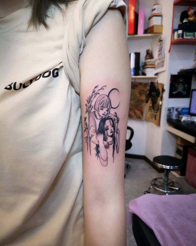 小清新人物纹身图片_手臂几何人物小清新纹身图案