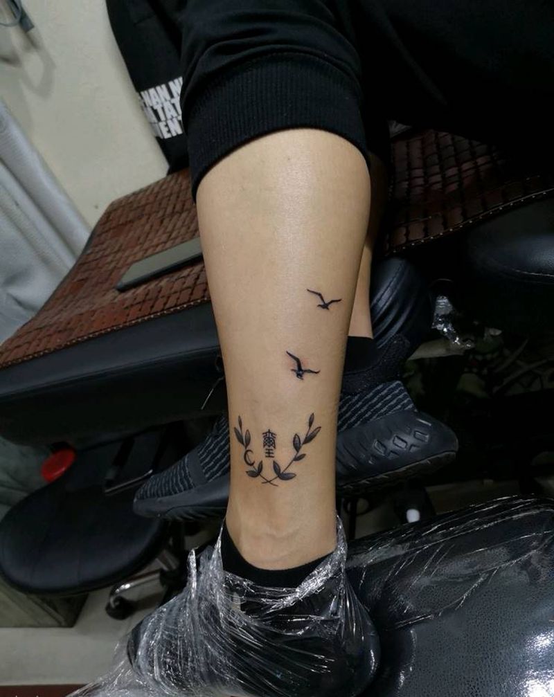 小清新一组纹身图片_脚部传统清新字符图腾原创成品手稿纹身图案