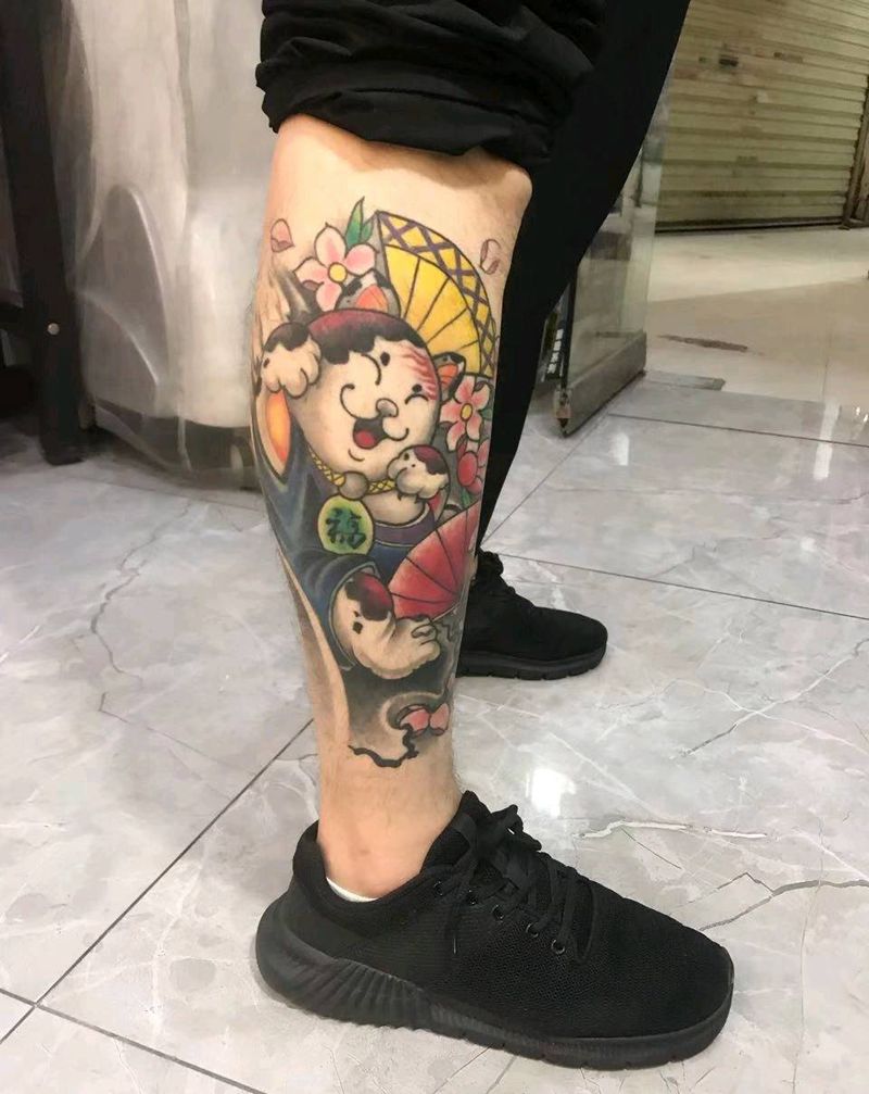 恢复后效果纹身图片_腿部新传统纹身图案