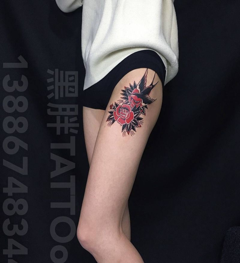 欧美花燕子纹身图片