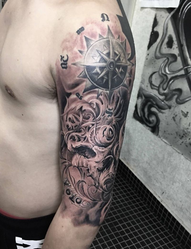 骷髅纹身图片_成品插画手臂欧美鬼神荆州天之文天之文刺青纹身图案