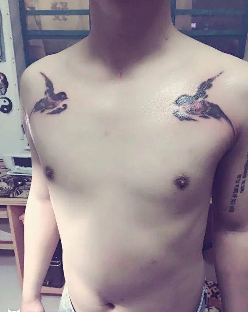 水墨双飞燕纹身图片