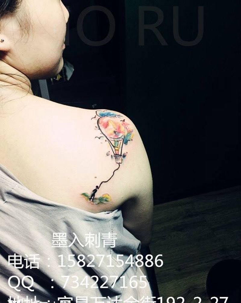水彩热气球纹身图片