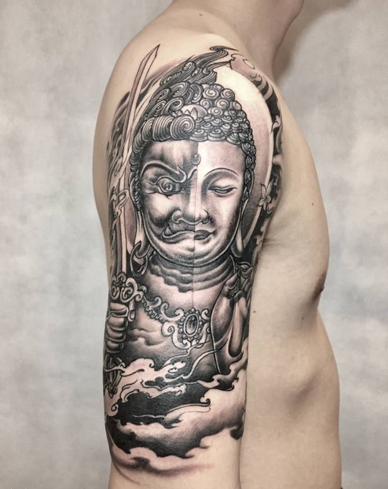 一念天堂纹身图片_手臂新传统纹身图案