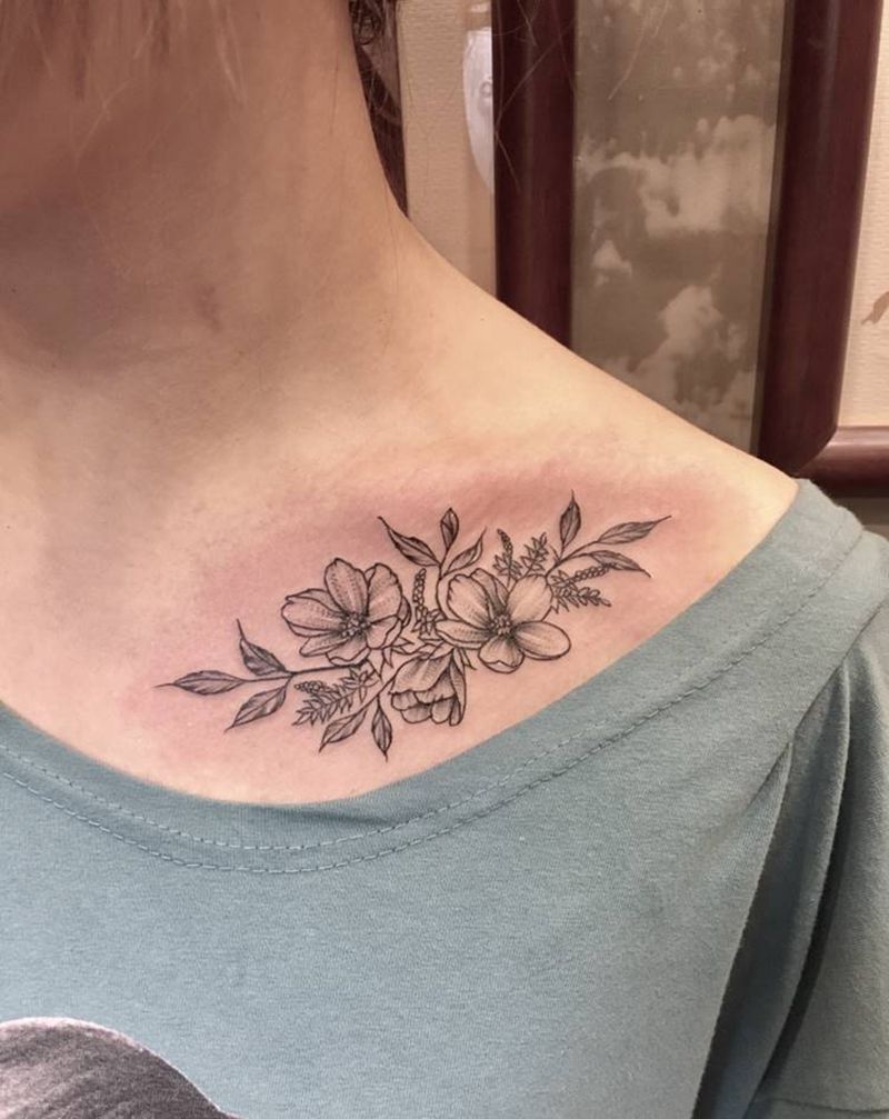 素花纹身图片_胸部点刺纹身图案