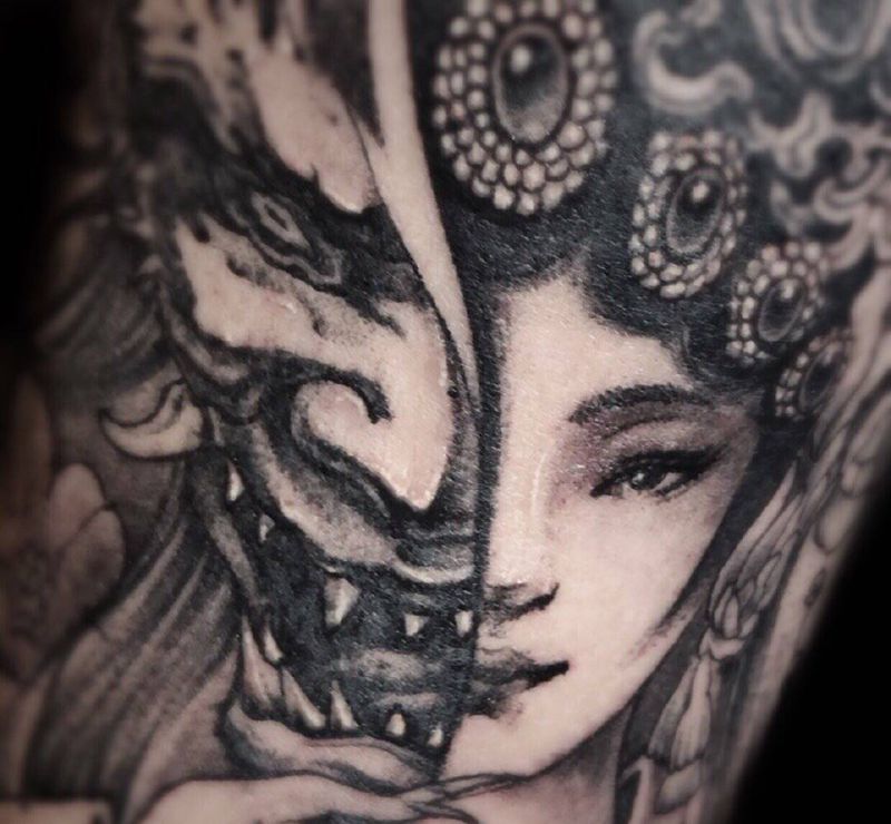 花旦般若纹身图片_手臂纹身图案