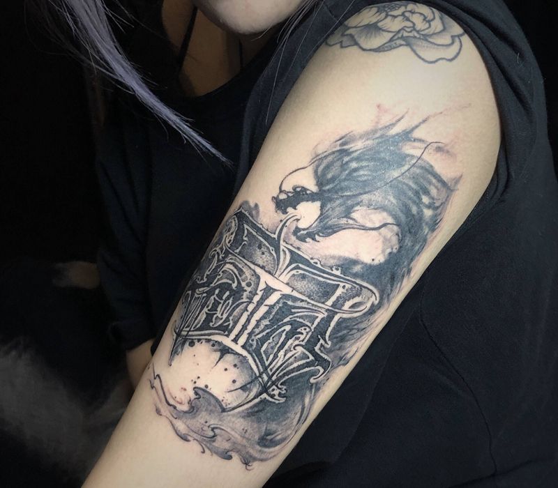 星座与生肖的结合纹身图片_手臂水墨纹身图案